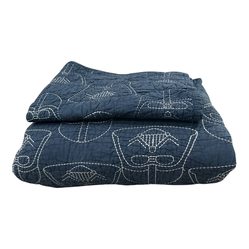 Pottery Barn Kids Star Wars Darth Vader Navy Blue F/Q Quilt and 1 Sham Set